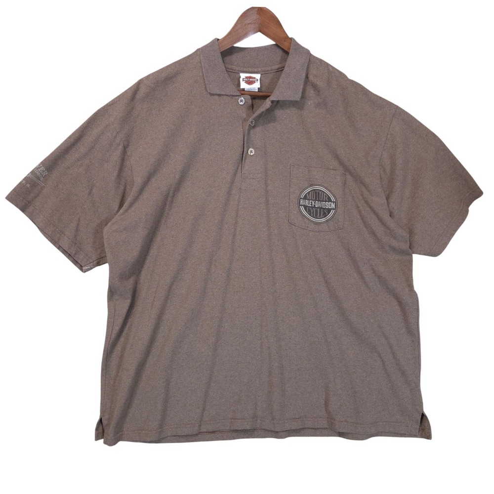 Vtg 90s Harley Davidson Fox River Polo Shirt 2XL Made in USA RK Stratman Brown